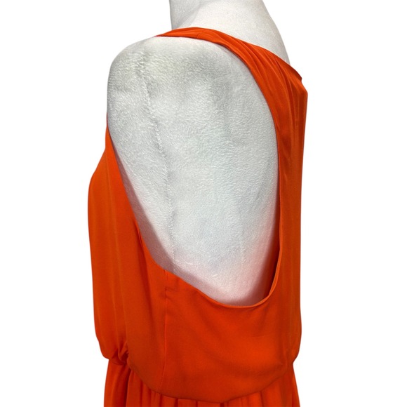 Alice + Olivia Franny Silk Crepe Mini Dress Lare Sleeveless Racerback Orange Red - Picture 5 of 9